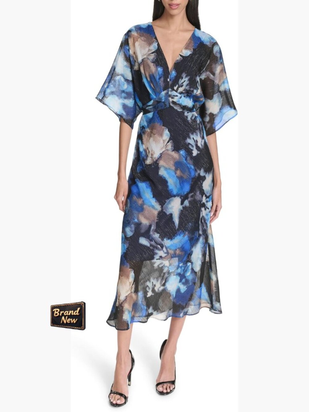 Printed Kimono Sleeve V-Neck Maxi Dress Floral Boho